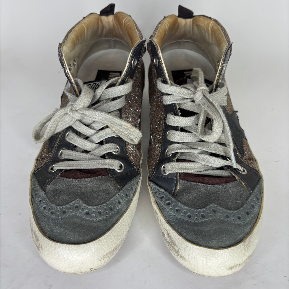 Golden Goose Green/Gold velour midstar Sneakers Silver Star Size 36 US 6 - Picture 2 of 16